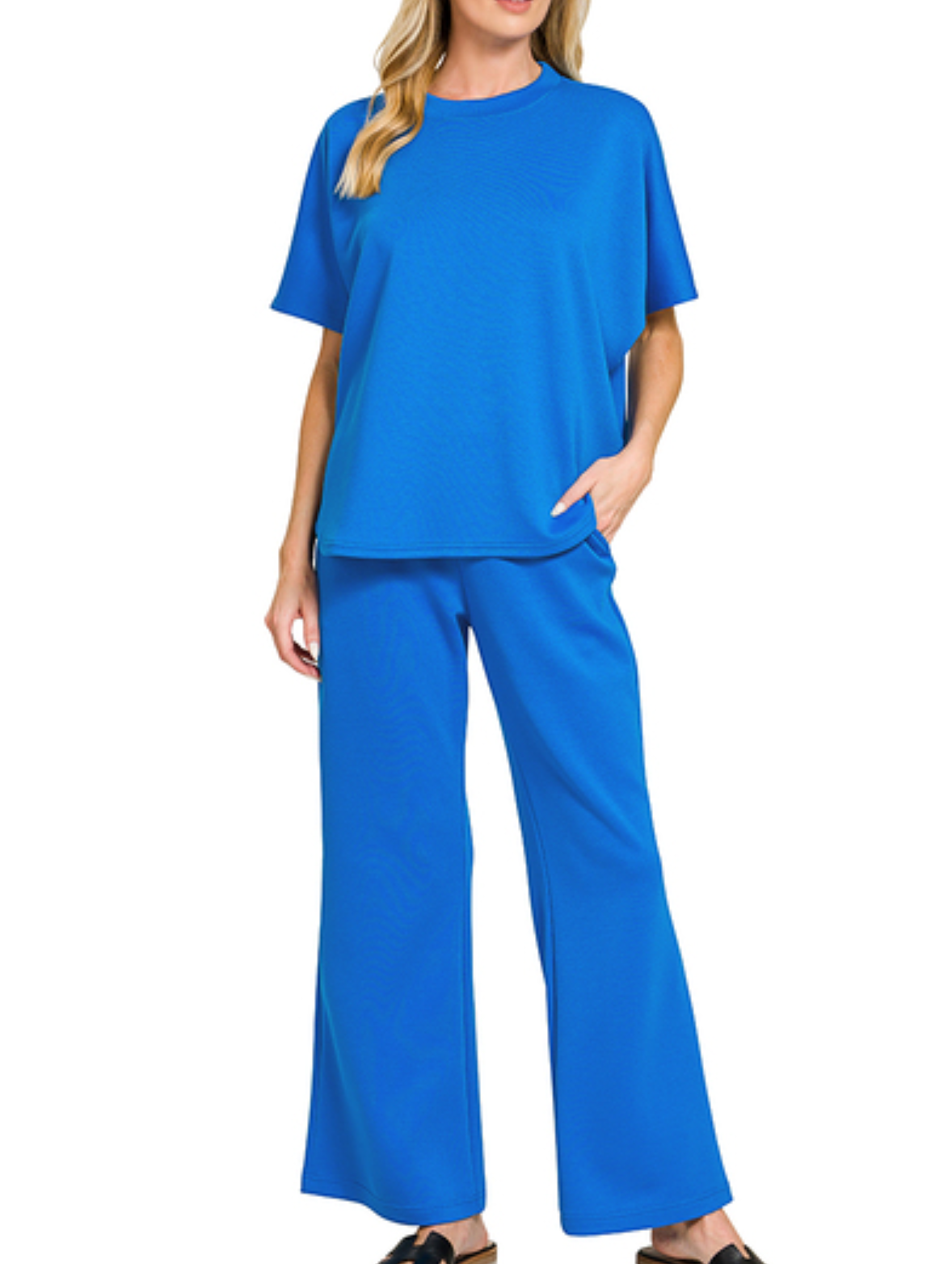 Scuba curved hem top & pants set