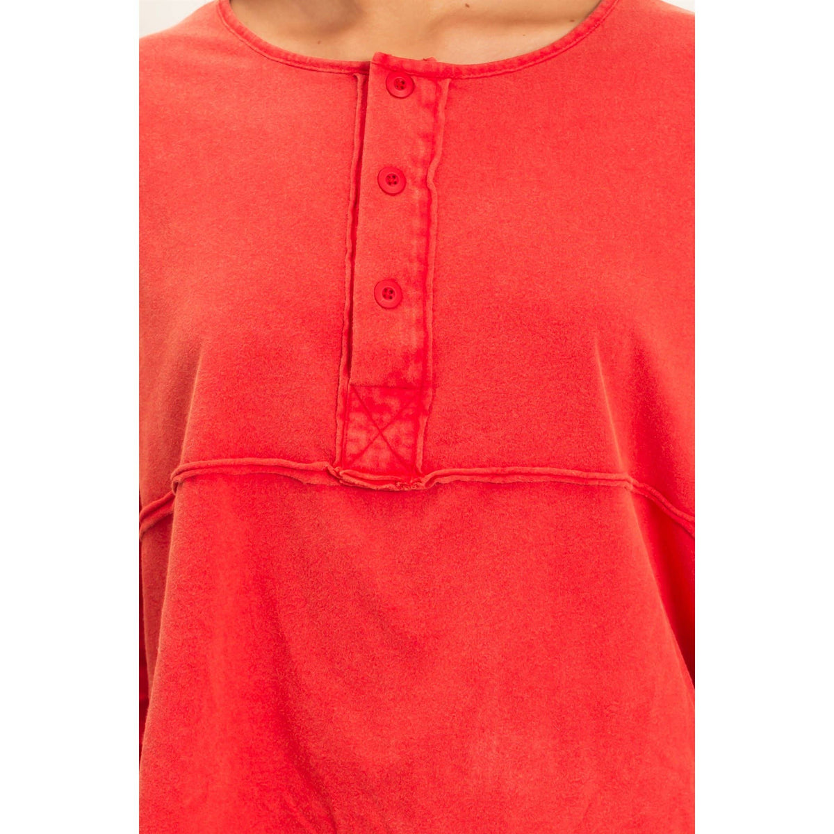 Oversized Henley Top With Raw Edges