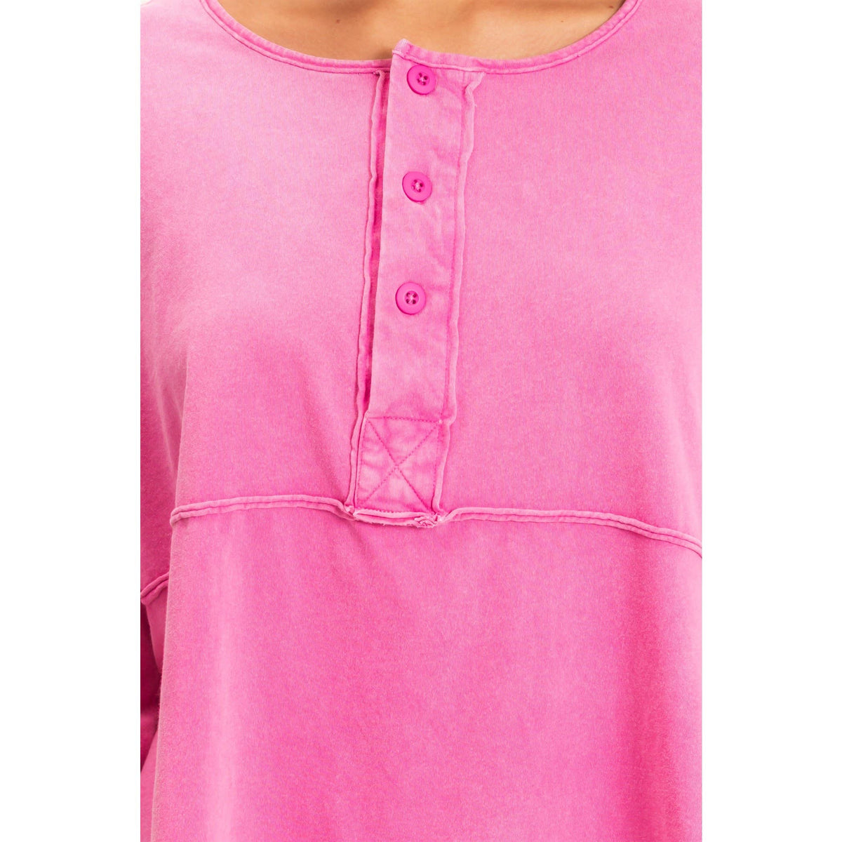 Oversized Henley Top With Raw Edges