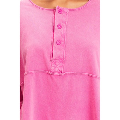 Oversized Henley Top With Raw Edges