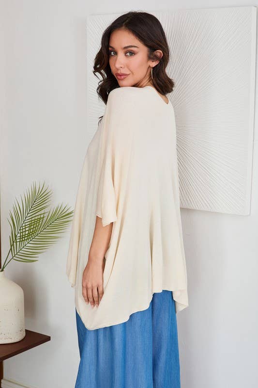 LIGHT KNIT OVERSIZED DRAPEY V-NECK TOP (2920)
