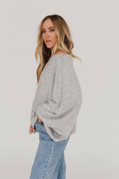Fly With Me Batwing Sleeve Knit Sweater - Heather Gray