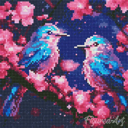 Mini Diamond Painting 10"x10" rolled - Shimmering Bluebirds