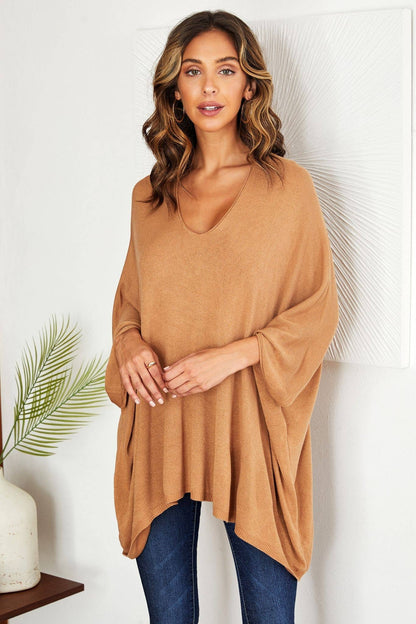 LIGHT KNIT OVERSIZED DRAPEY V-NECK TOP (2920)