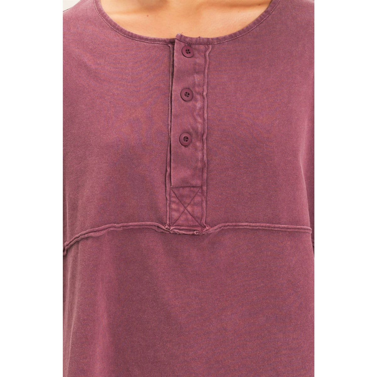 Oversized Henley Top With Raw Edges
