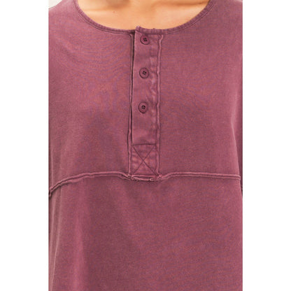 Oversized Henley Top With Raw Edges