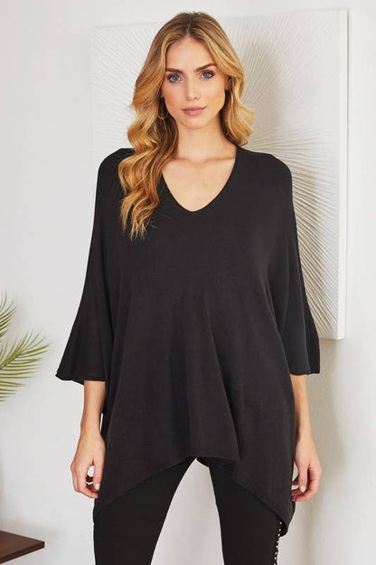 LIGHT KNIT OVERSIZED DRAPEY V-NECK TOP (2920)