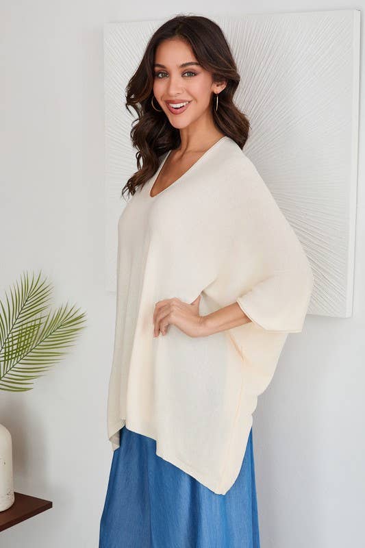 LIGHT KNIT OVERSIZED DRAPEY V-NECK TOP (2920)