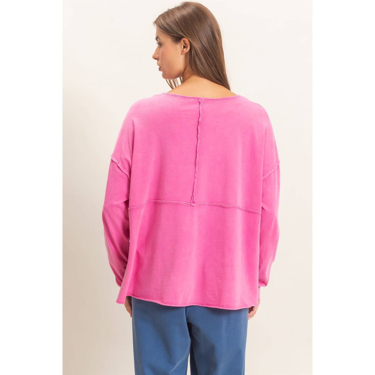 Oversized Henley Top With Raw Edges
