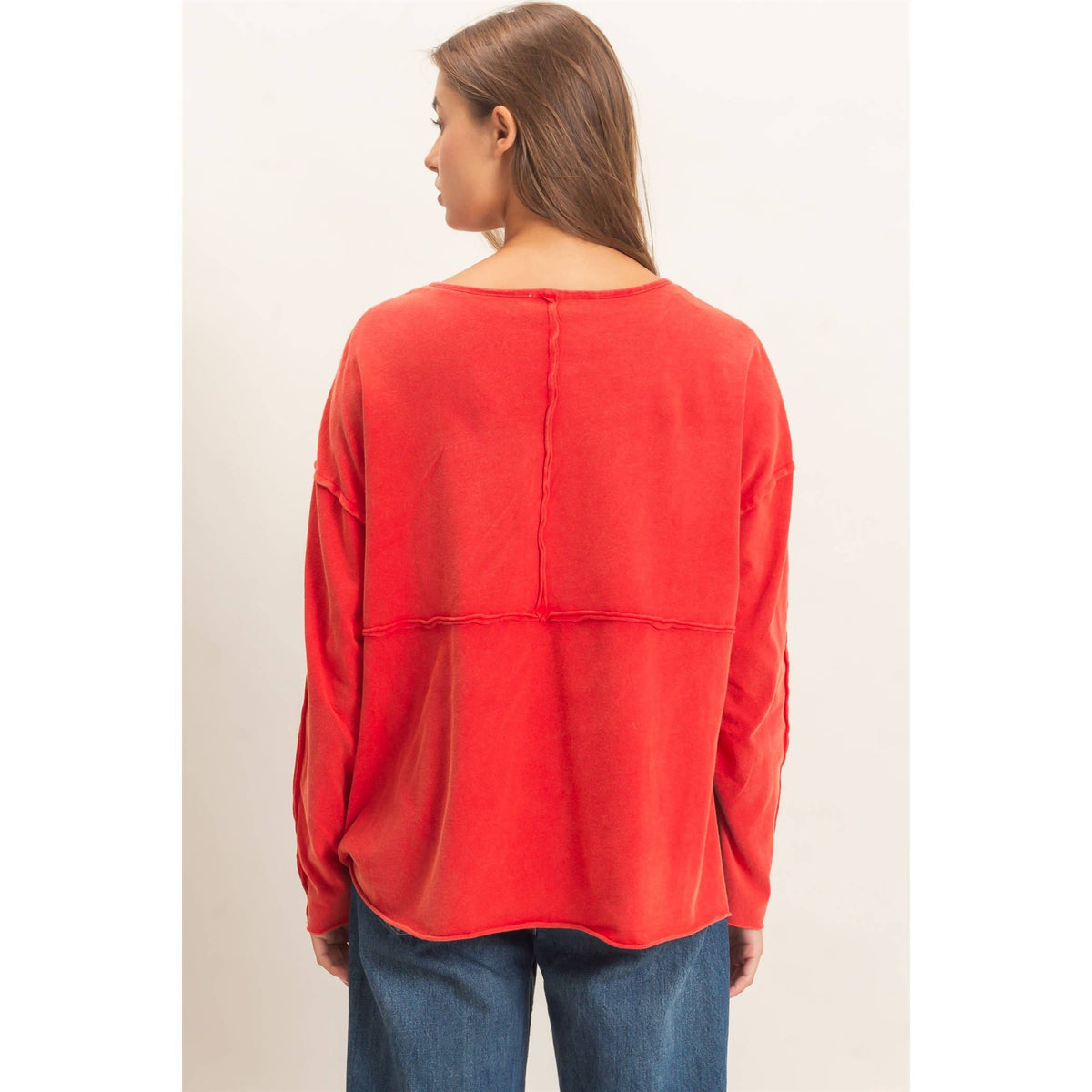 Oversized Henley Top With Raw Edges