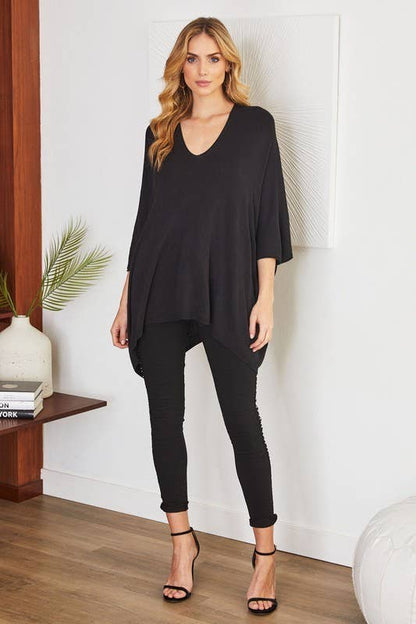 LIGHT KNIT OVERSIZED DRAPEY V-NECK TOP (2920)