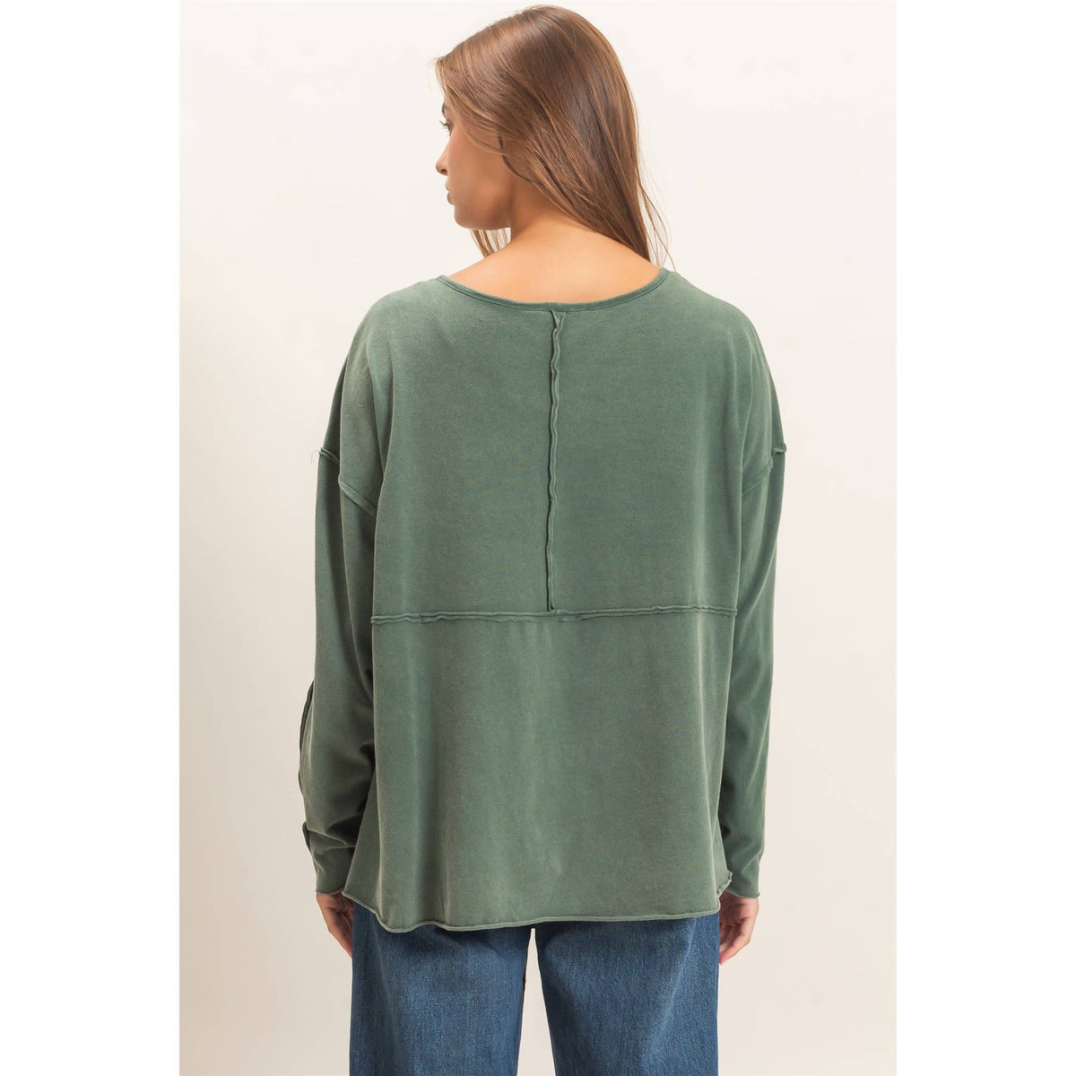 Oversized Henley Top With Raw Edges