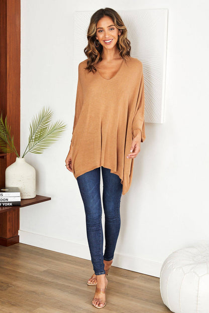 LIGHT KNIT OVERSIZED DRAPEY V-NECK TOP (2920)