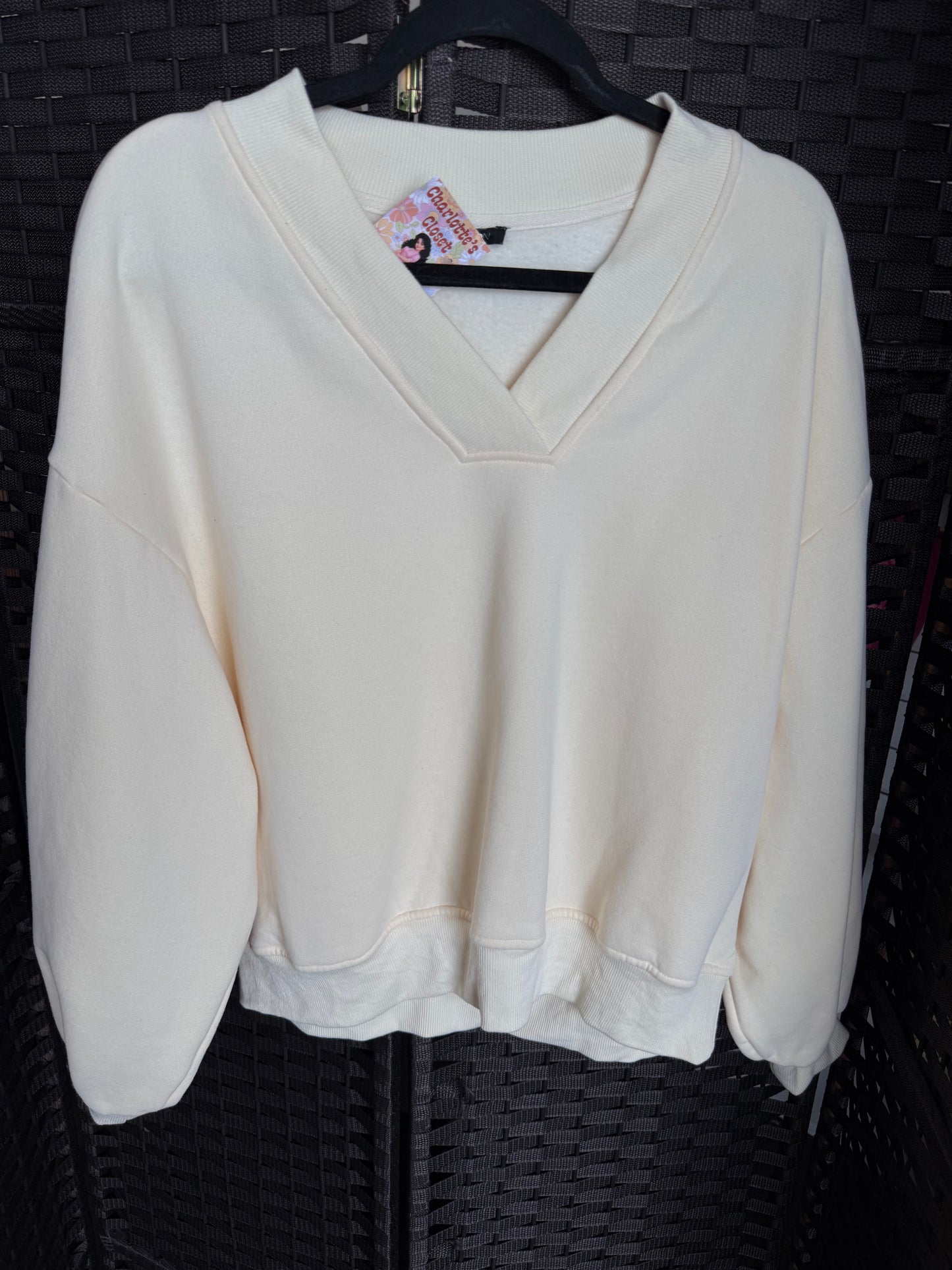 V neck Basic sweatshirt Light yellow cream