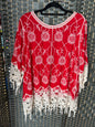 MED. RED AND LACE TOP