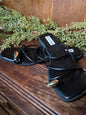 9 black sandals gold ring toe