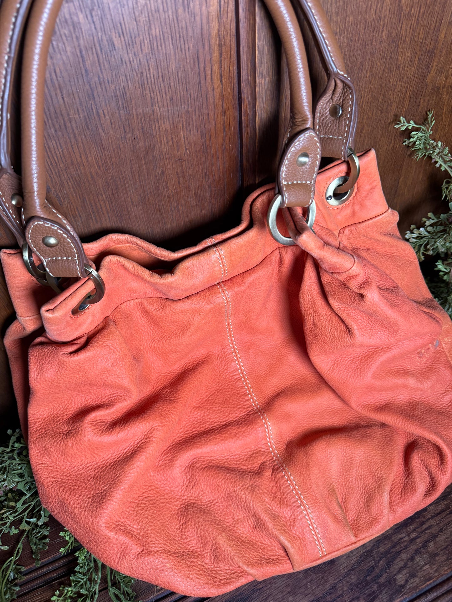 orange leather handbag