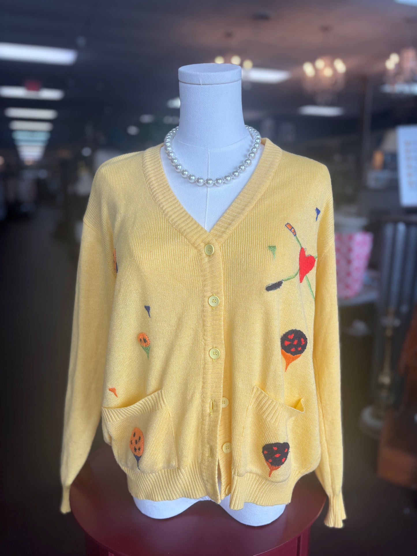 Yellow cardigan with hot air balloons large