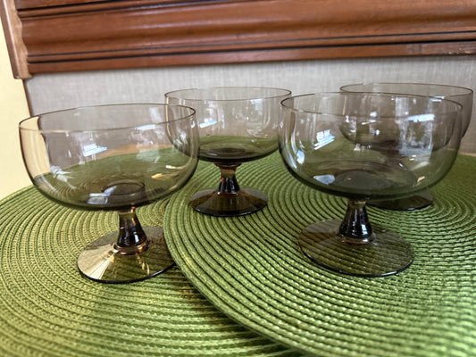 Vintage Libbey Tawny Accent Smoke Brown Champagne Coupe Glasses Sherbet Set of 4