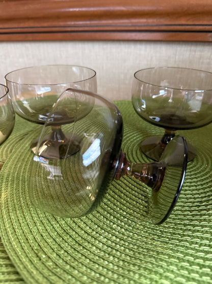 Vintage Libbey Tawny Accent Smoke Brown Champagne Coupe Glasses Sherbet Set of 4