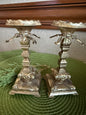 Vintage Hollywood Regency / Baroque Style Ornate Gold Cast Metal Candlestick Holders - Pair