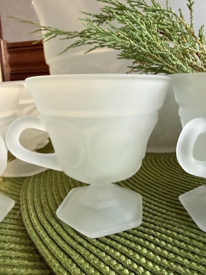 Vintage Tiara Exclusives / Indiana Glass Provincial Pattern Frosted Satin White Punch Bowl Set  12 cups