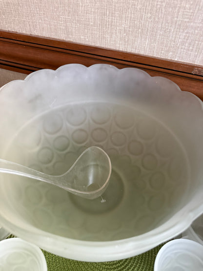 Vintage Tiara Exclusives / Indiana Glass Provincial Pattern Frosted Satin White Punch Bowl Set  12 cups