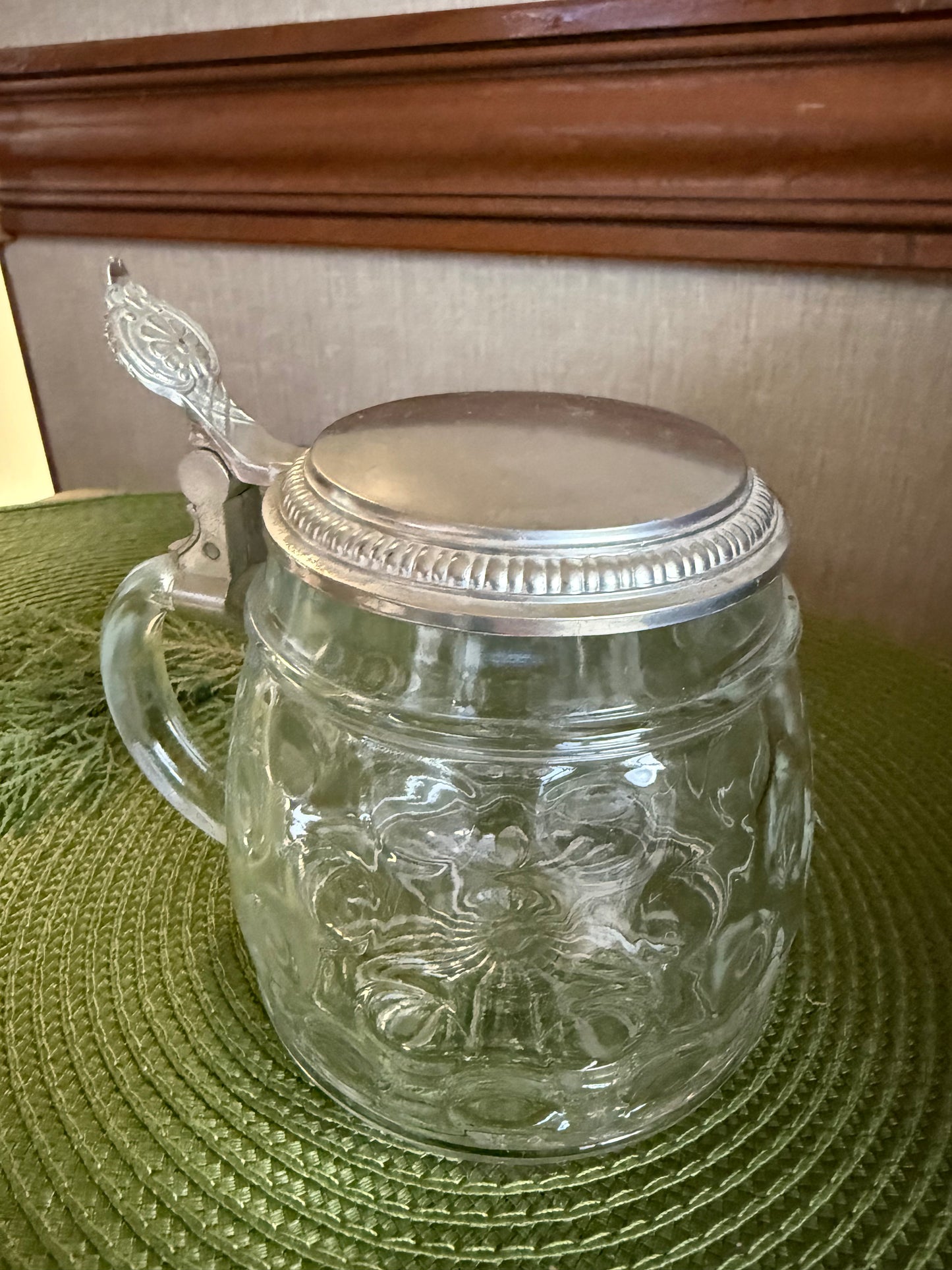 Vintage Original BMF Bierseidel Clear Glass Beer Stein Mug with Pewter Lid, West Germany