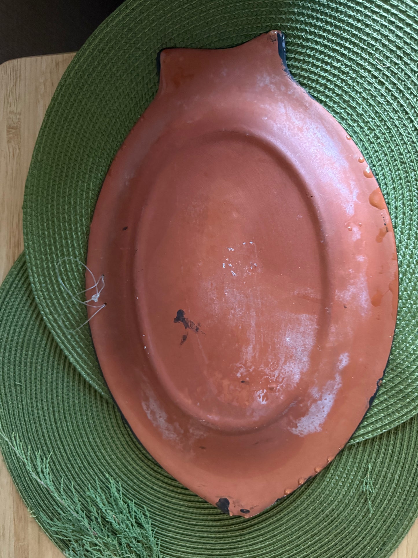 Vintage Mexican Folk Art Sgraffito Ceramic Fish Platter