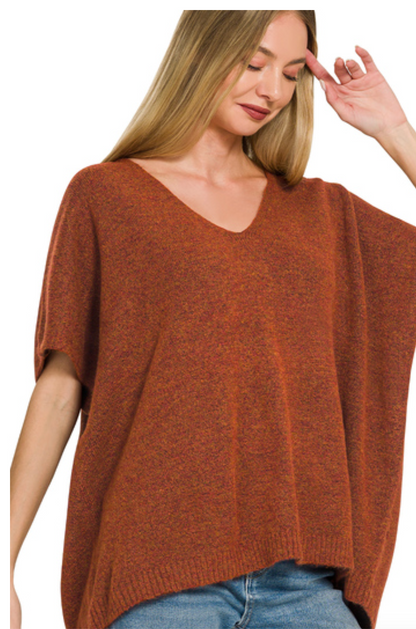 V-neck short sleeve sweater