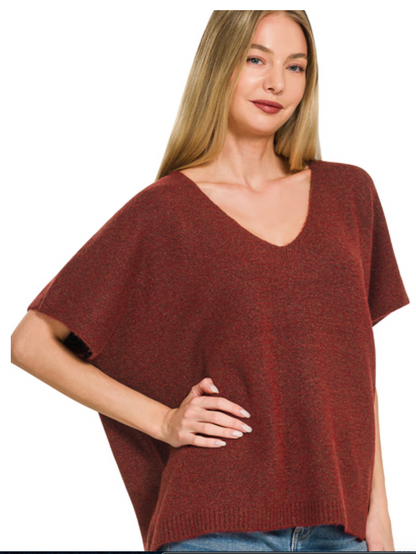 V-neck short sleeve sweater