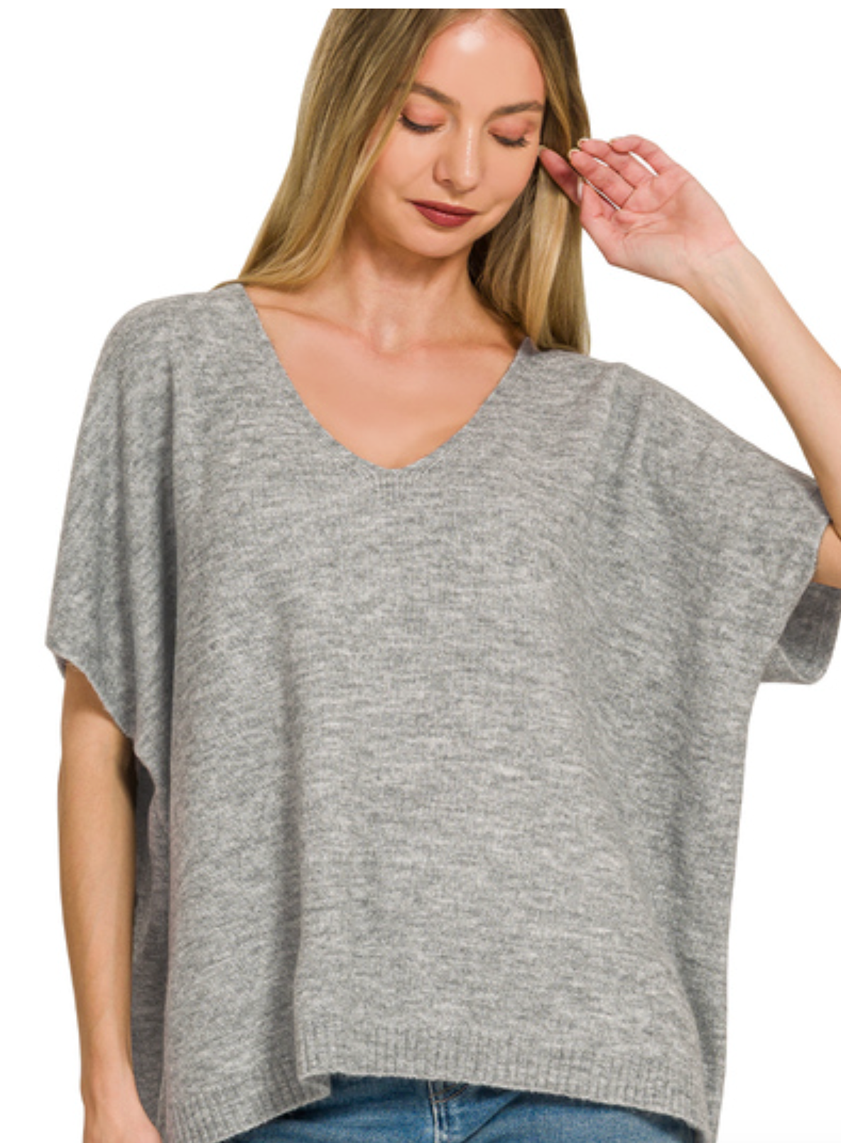 V-neck short sleeve sweater