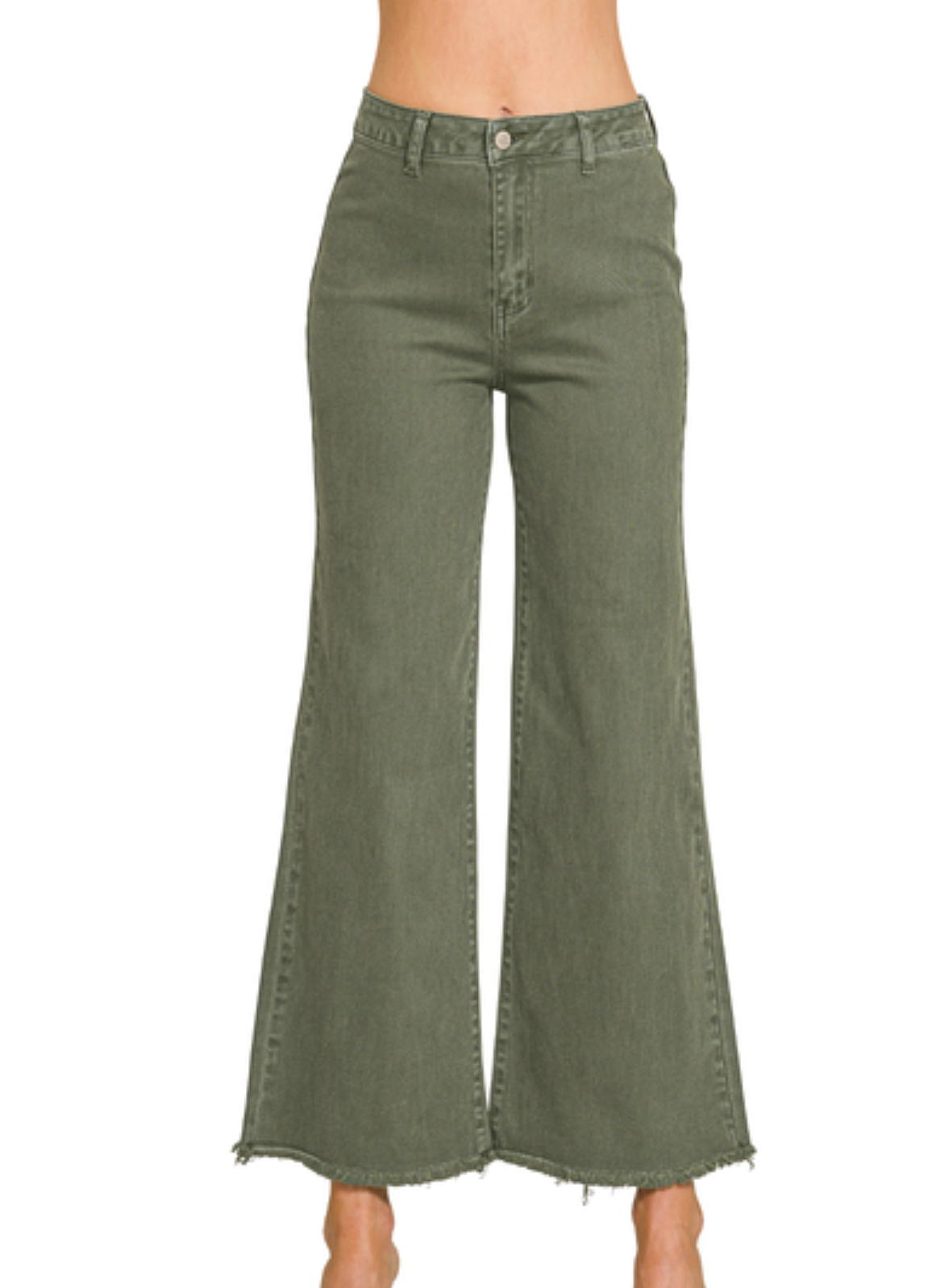 Acid washed frayed cutoff hem straight wide pants