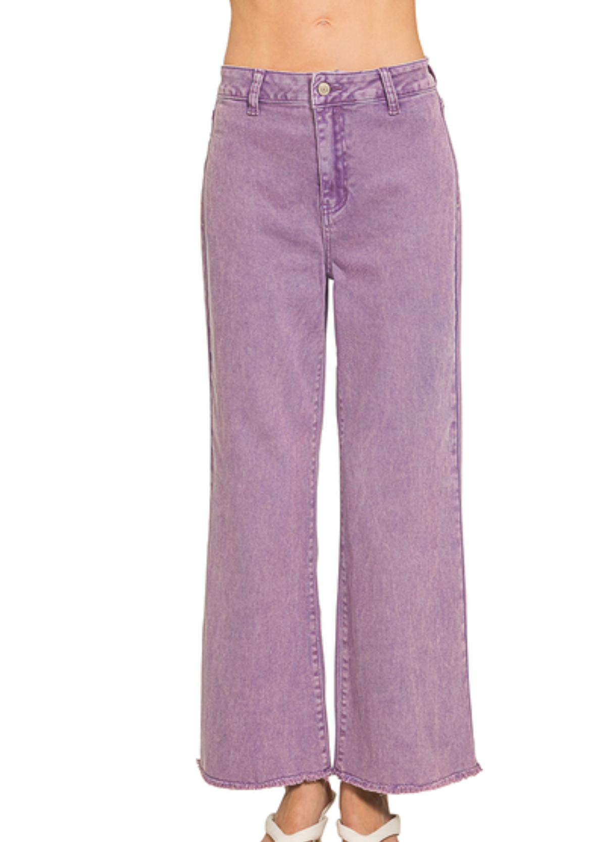 Acid washed frayed cutoff hem straight wide pants