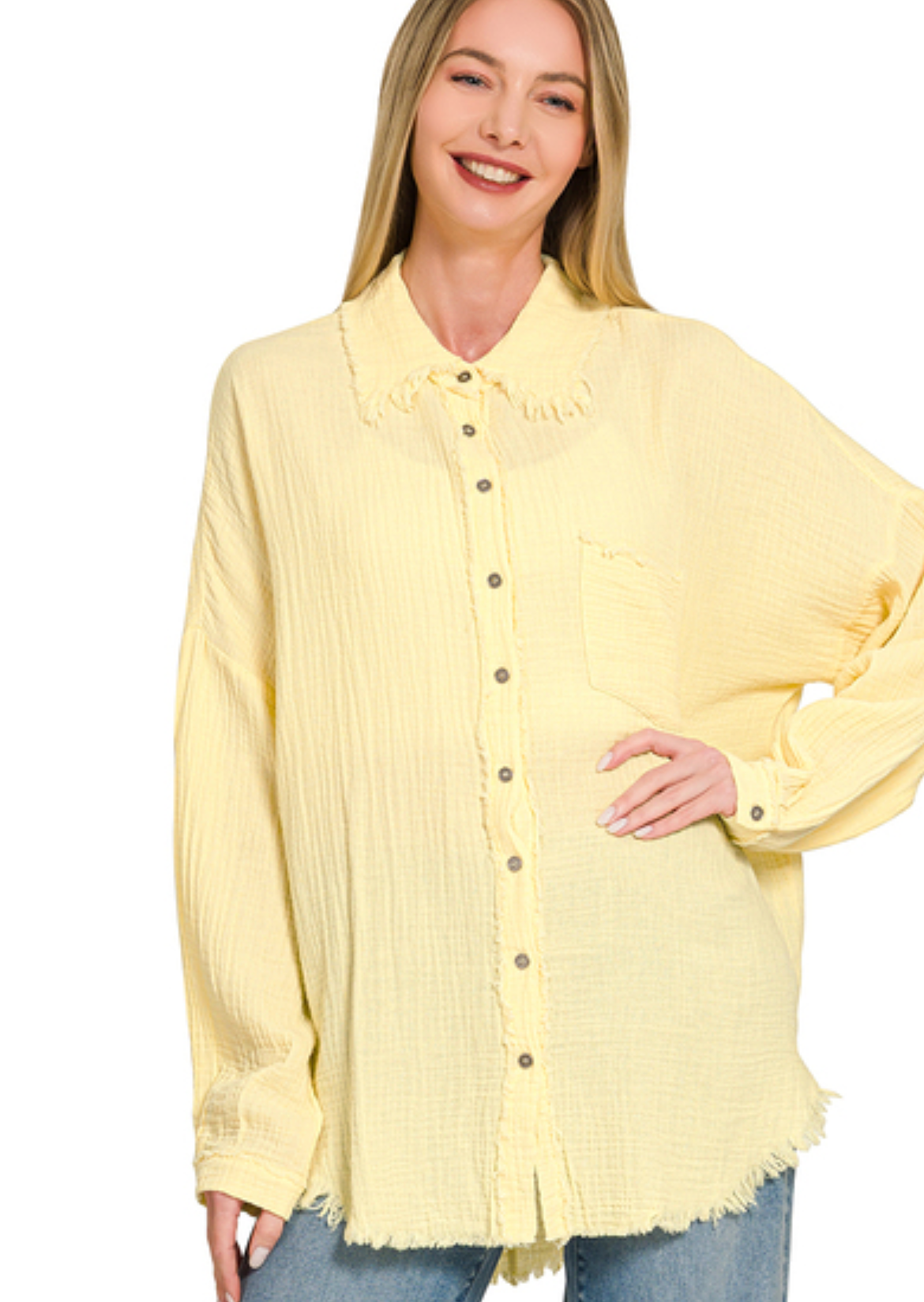 DOUBLE GAUZE OVERSIZED RAW EDGE SHIRT