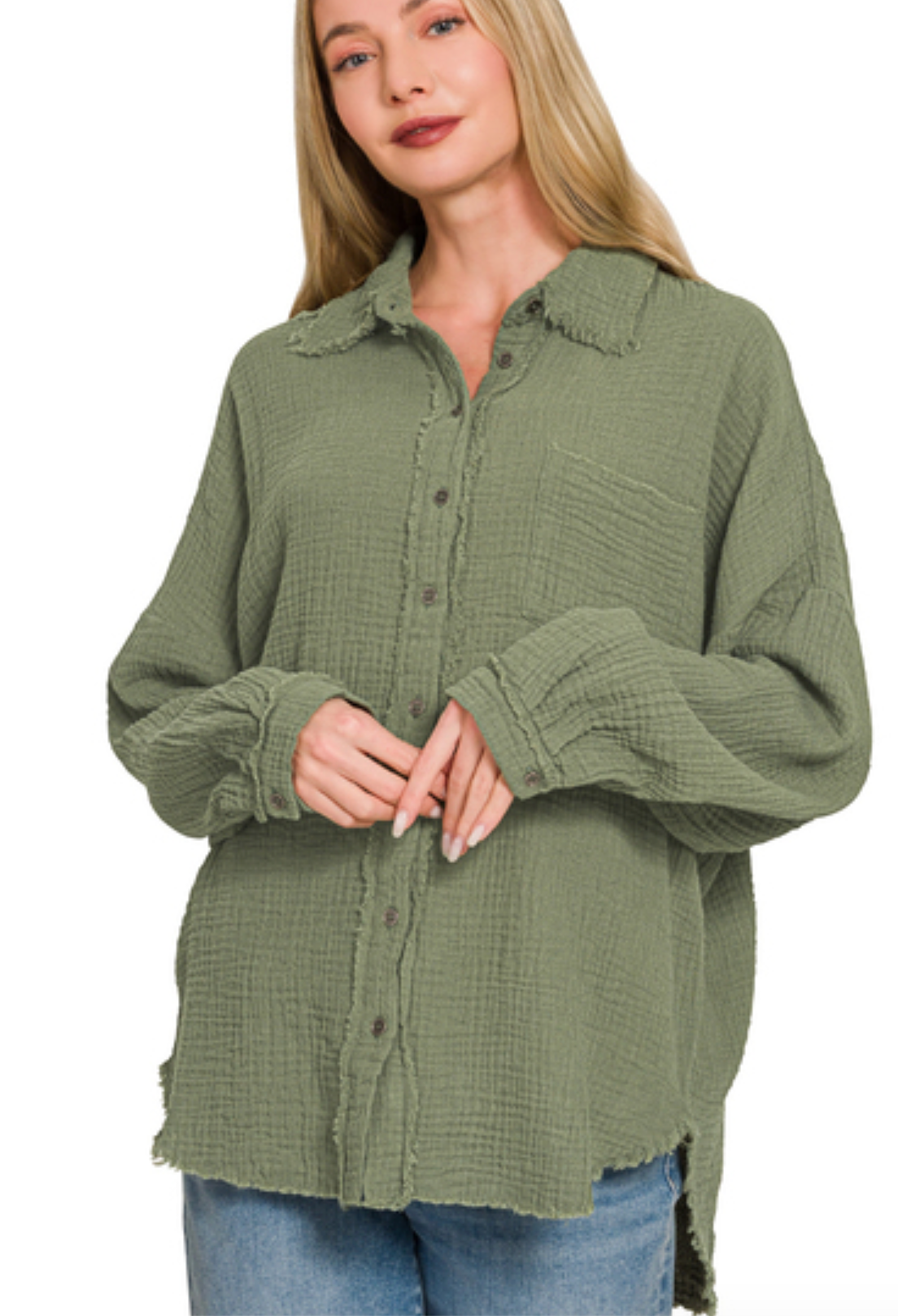 DOUBLE GAUZE OVERSIZED RAW EDGE SHIRT