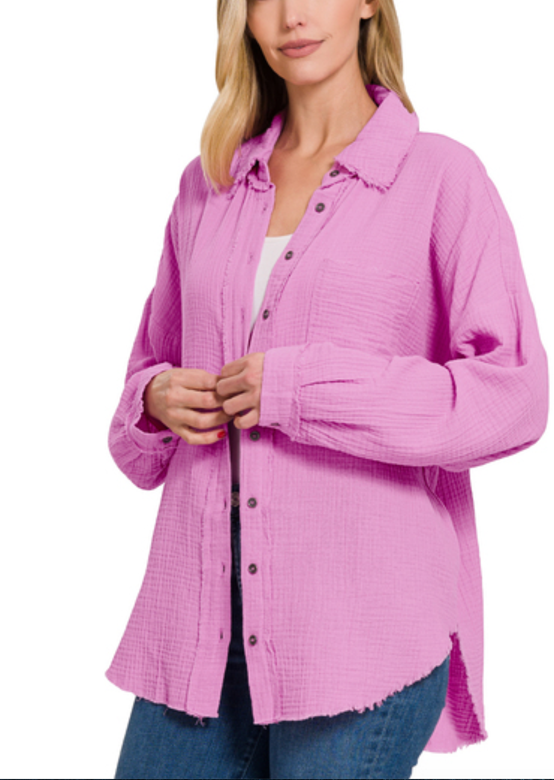 DOUBLE GAUZE OVERSIZED RAW EDGE SHIRT