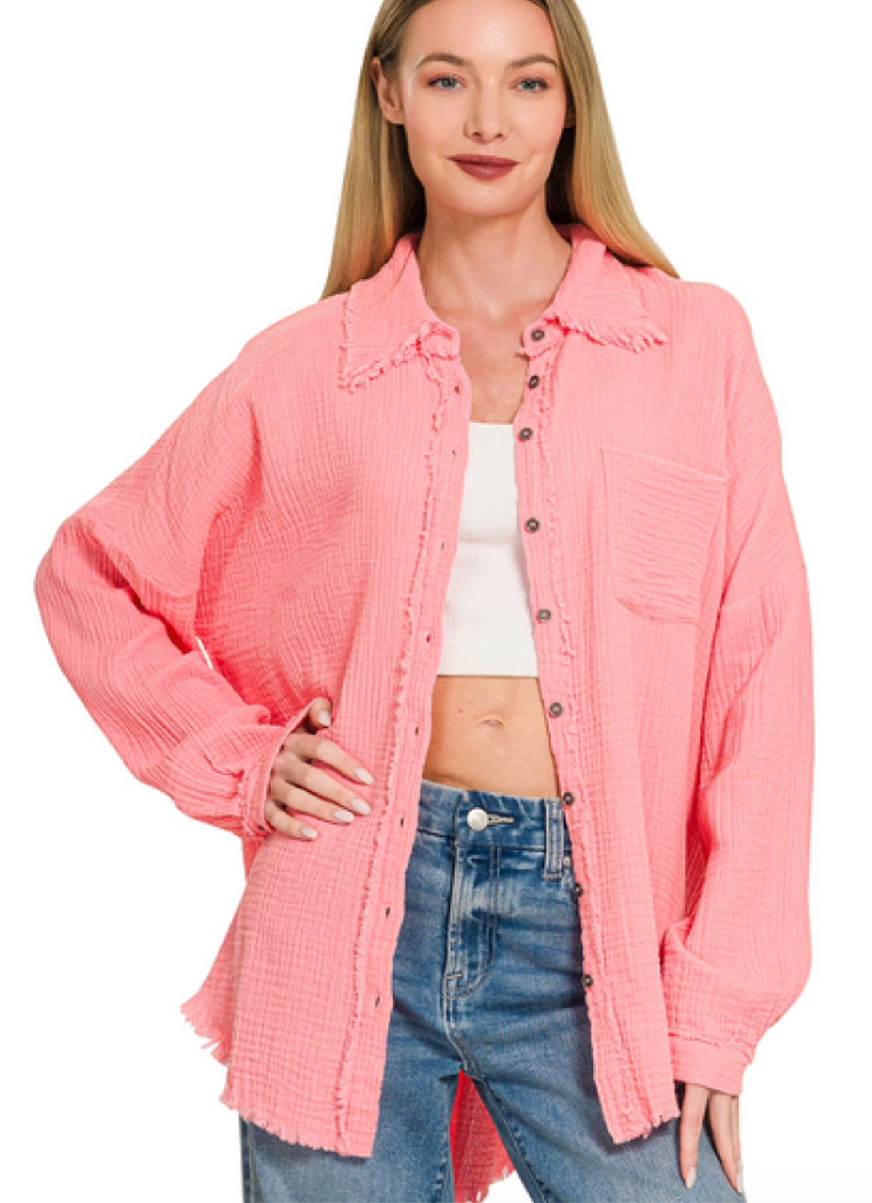 DOUBLE GAUZE OVERSIZED RAW EDGE SHIRT
