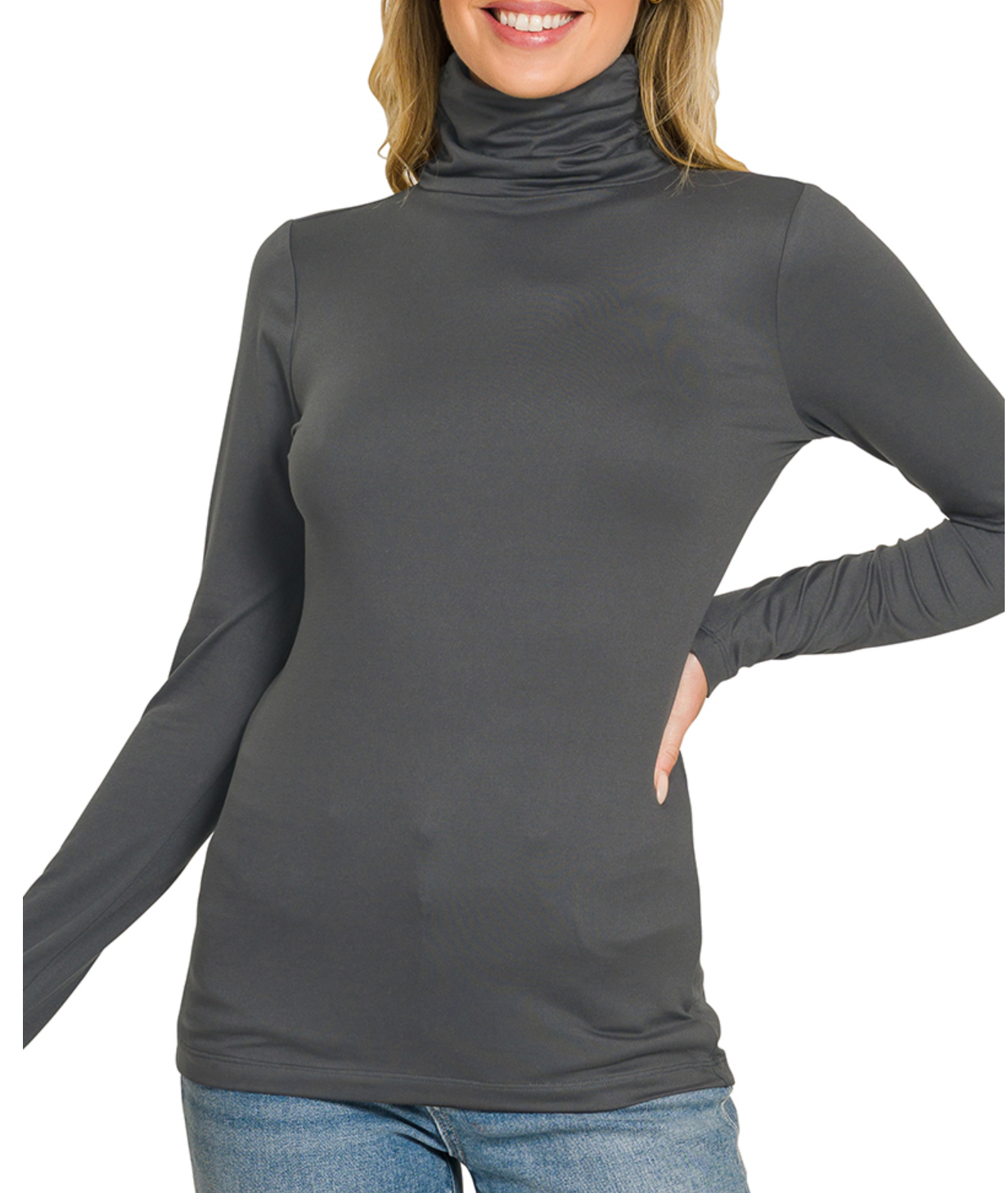 BRUSHED DTY MICROFIBER TURTLENECK TOP