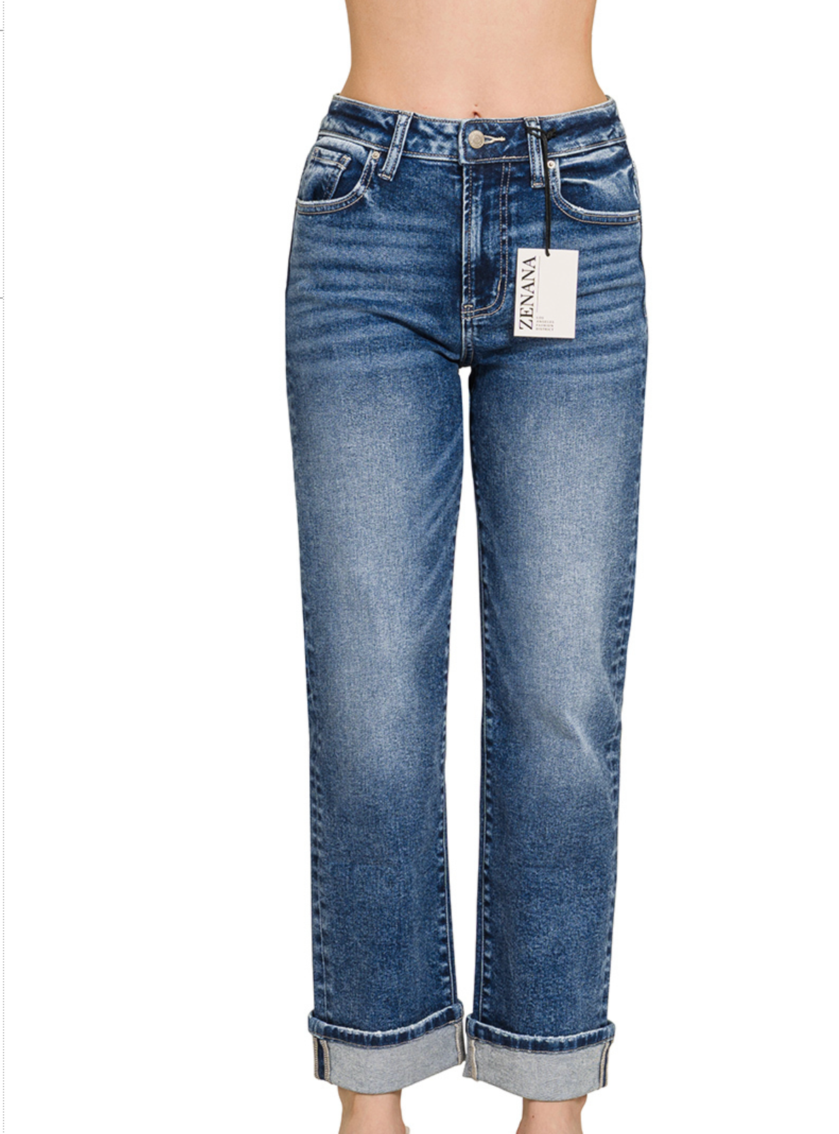 CUFFED STRAIGHT DENIM PANTS