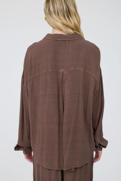 Crinkle Collared Long Sleeve Button Down