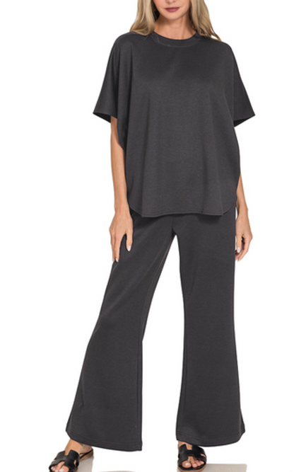 Scuba curved hem top & pants set