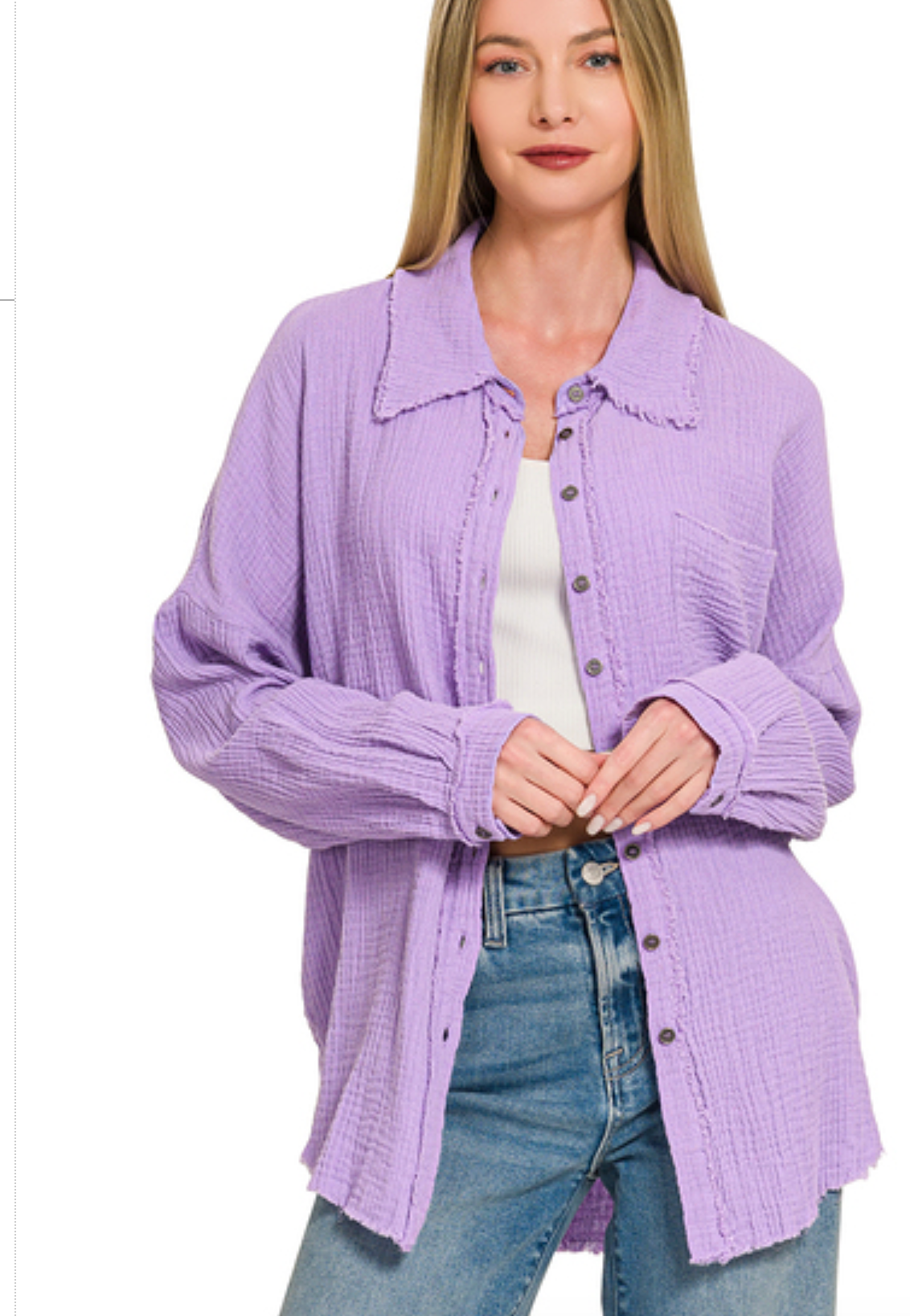 DOUBLE GAUZE OVERSIZED RAW EDGE SHIRT