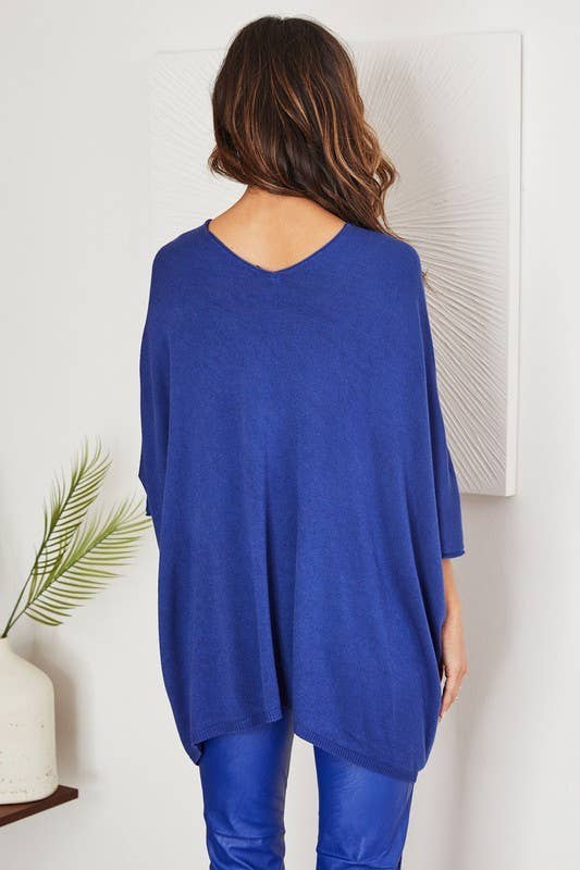 LIGHT KNIT OVERSIZED DRAPEY V-NECK TOP (2920)