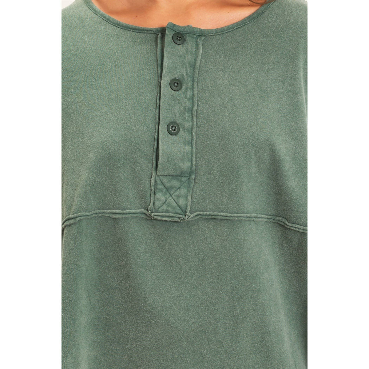Oversized Henley Top With Raw Edges