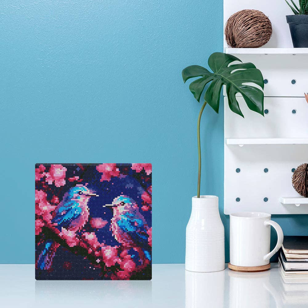 Mini Diamond Painting 10"x10" rolled - Shimmering Bluebirds