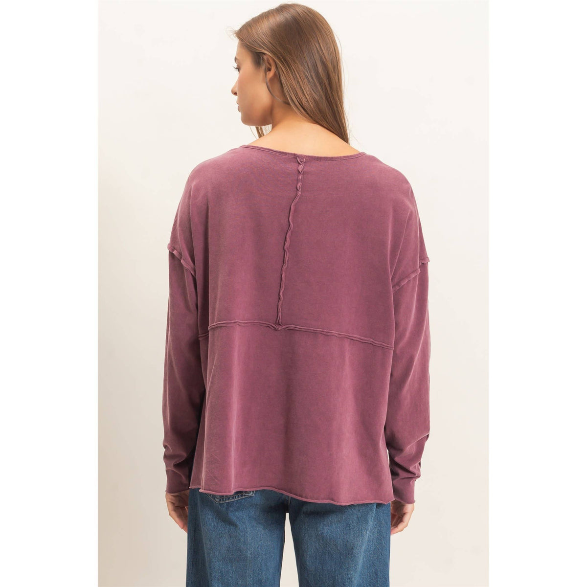 Oversized Henley Top With Raw Edges
