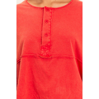 Oversized Henley Top With Raw Edges