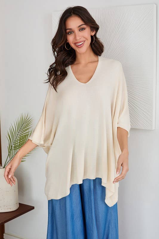 LIGHT KNIT OVERSIZED DRAPEY V-NECK TOP (2920)
