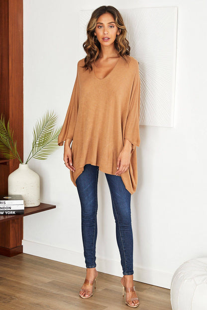 LIGHT KNIT OVERSIZED DRAPEY V-NECK TOP (2920)